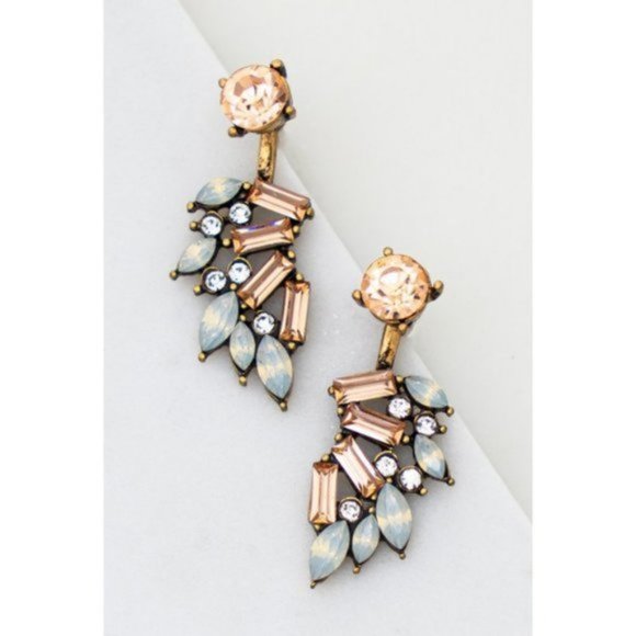 NEW Champagne Opal Glass Stone Detachable Earrings - Picture 2 of 6